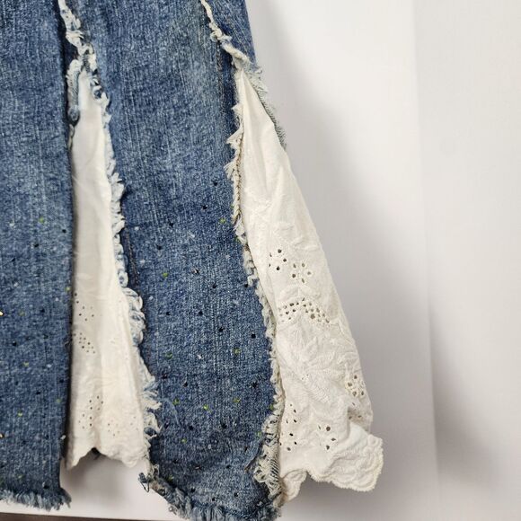 Mariposa Jeans Y2K Pleated Lace Denim Midi Skirt Size Medium - Picture 5 of 13